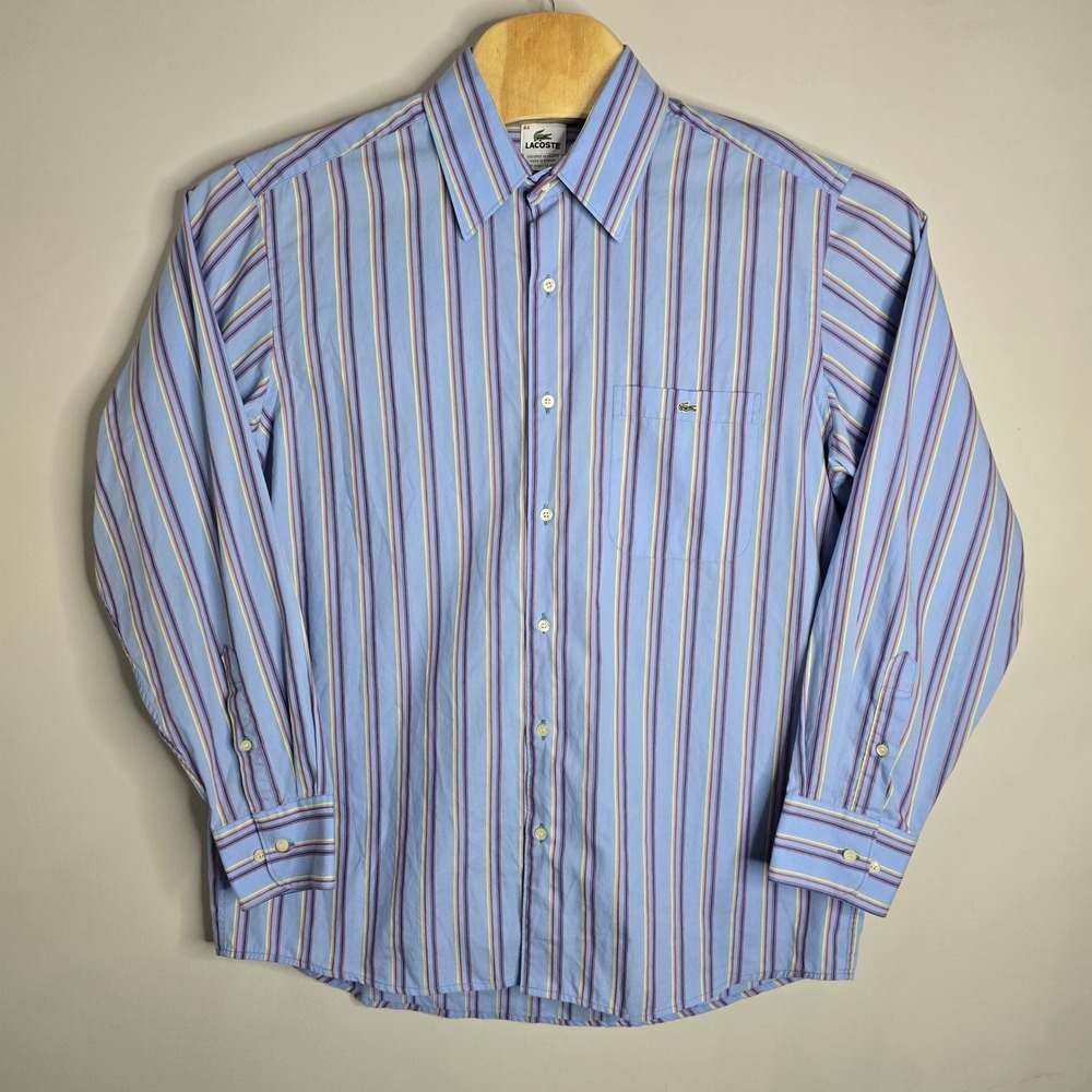 Lacoste Mens Striped Long Sleeve Button Down Size XL Blue Red Yellow Classic Fit - Picture 2 of 7